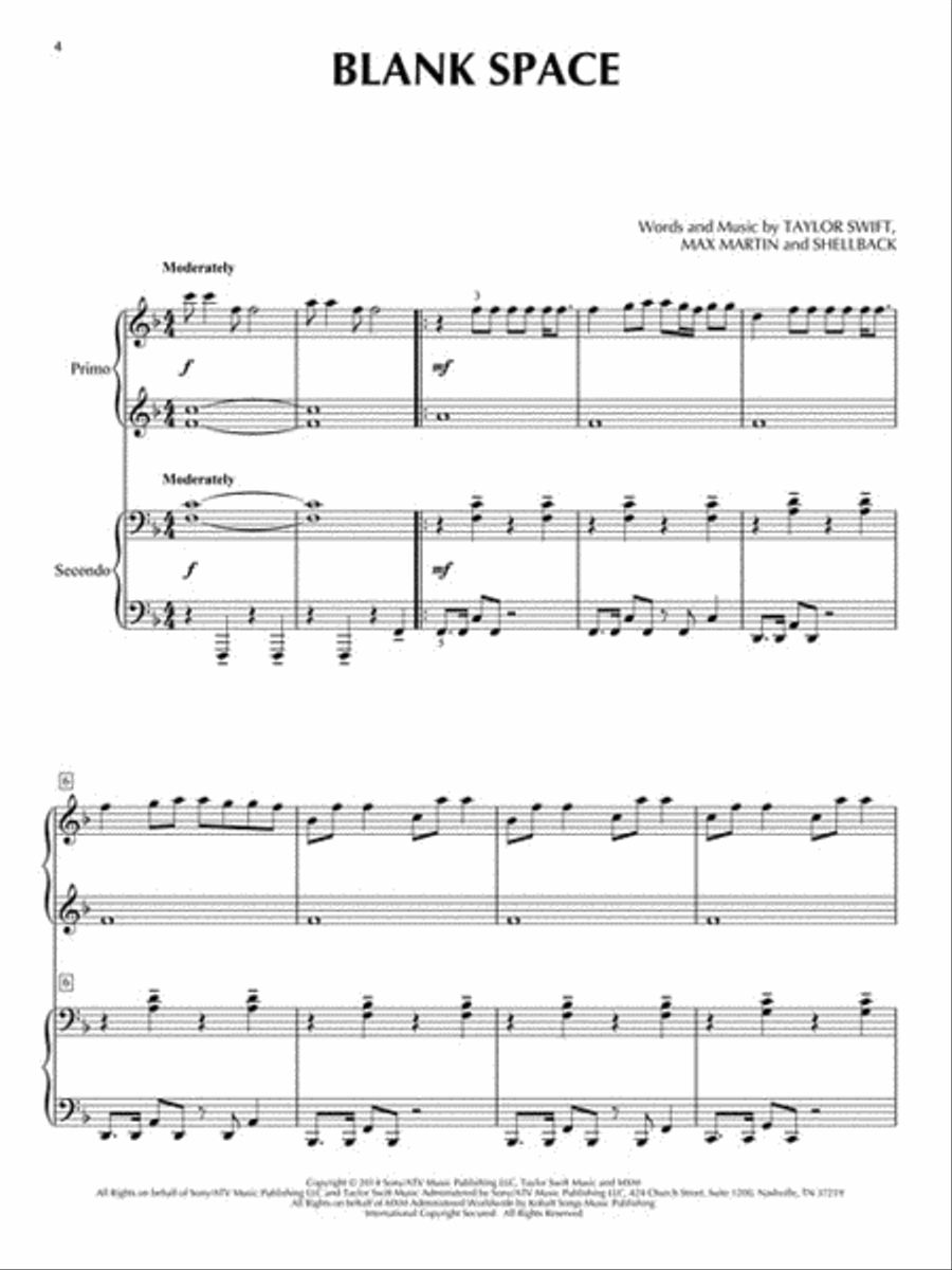 Taylor Swift for Piano Duet 1 Piano, 4-Hands scores gallery preview page 3