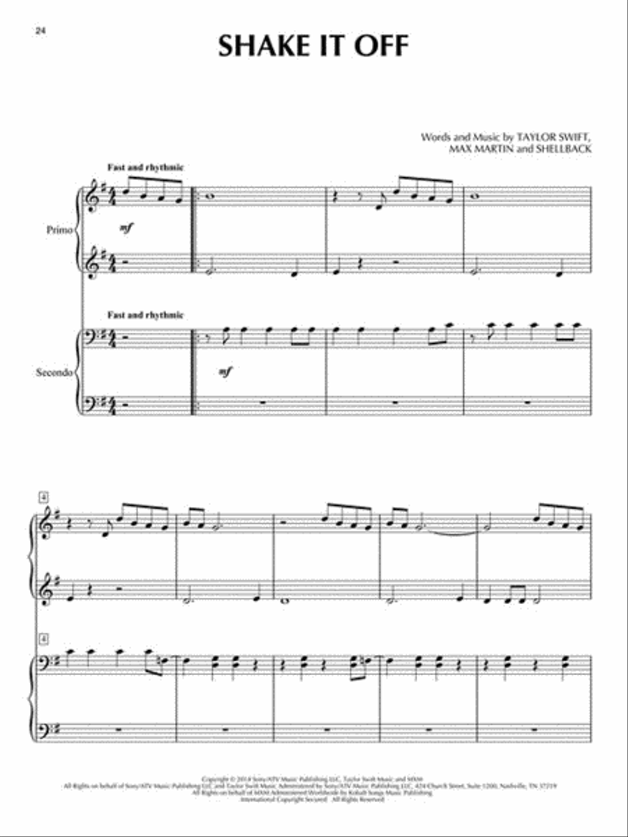 Taylor Swift for Piano Duet 1 Piano, 4-Hands scores gallery preview page 5