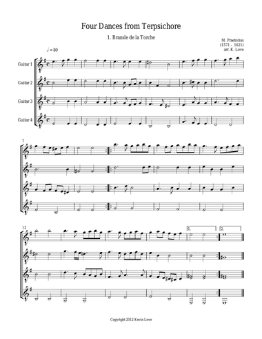 Four Dances from Terpsichore (Guitar Quartet) - Score and Parts