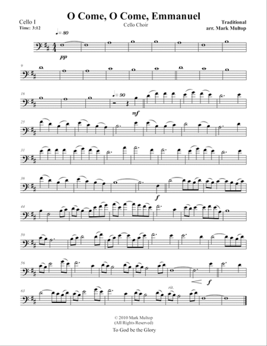 O Come, O Come, Emmanuel (Cello Choir) String Quintet scores gallery preview page 3