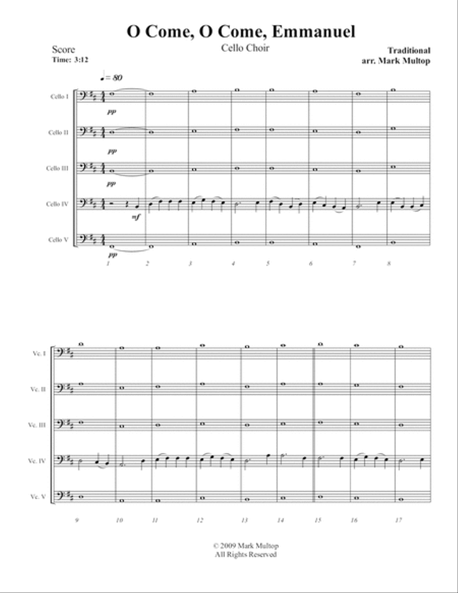 O Come, O Come, Emmanuel (Cello Choir) String Quintet scores gallery preview page 5