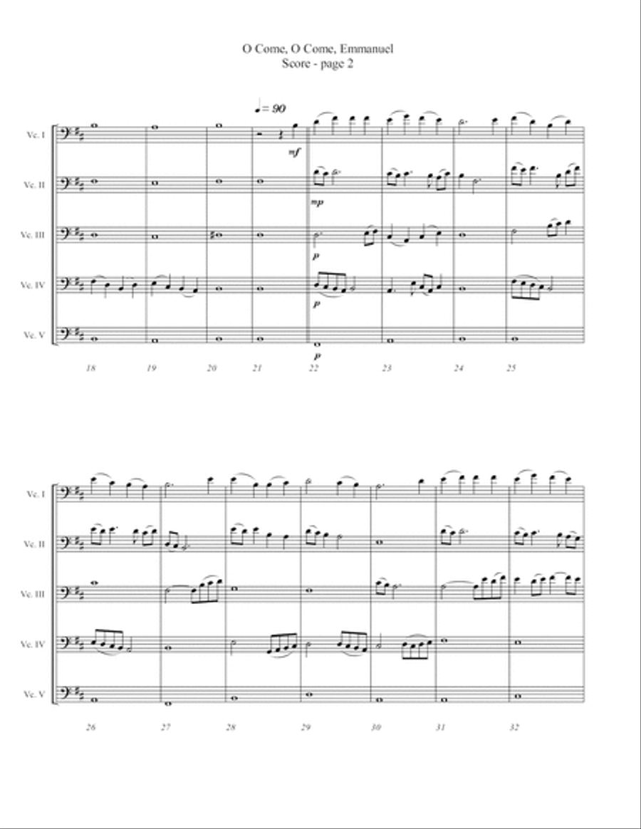 O Come, O Come, Emmanuel (Cello Choir) String Quintet scores gallery preview page 6