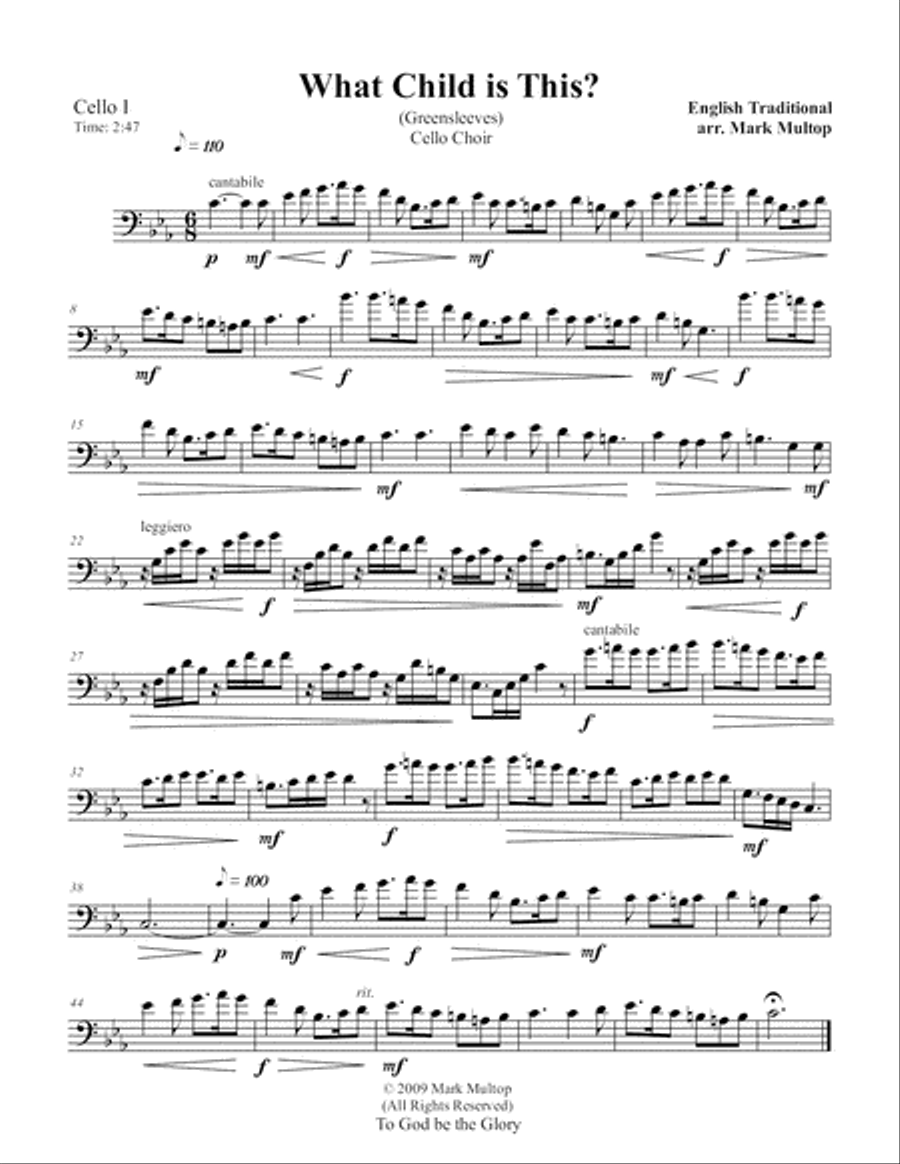 What Child is This? (Greensleeves) (Cello Choir) String Quintet scores gallery preview page 3