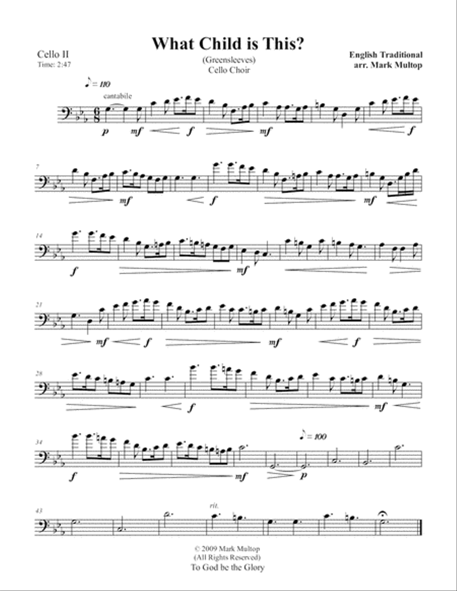 What Child is This? (Greensleeves) (Cello Choir) String Quintet scores gallery preview page 4