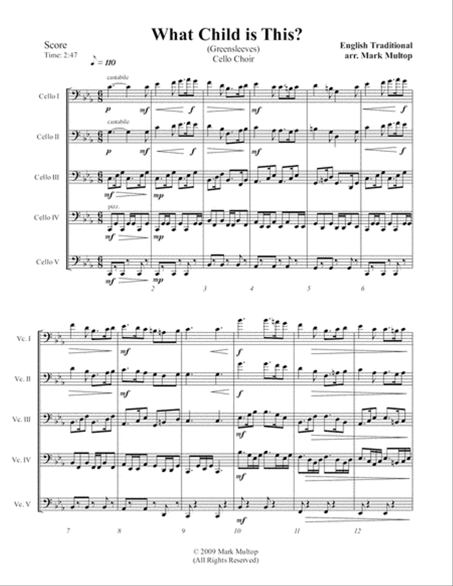 What Child is This? (Greensleeves) (Cello Choir) String Quintet scores gallery preview page 5