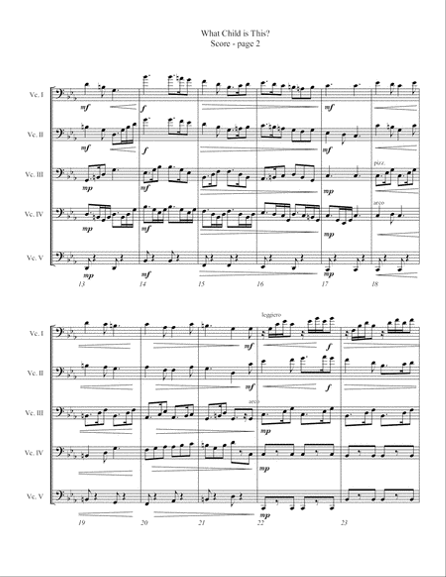 What Child is This? (Greensleeves) (Cello Choir) String Quintet scores gallery preview page 6