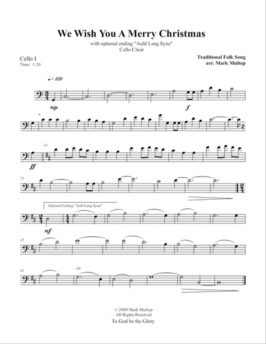 We Wish You A Merry Christmas (Cello Choir) String Quintet scores gallery preview page 3