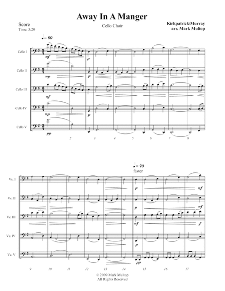 Away In A Manger (Cello Choir) String Quintet scores gallery preview page 5