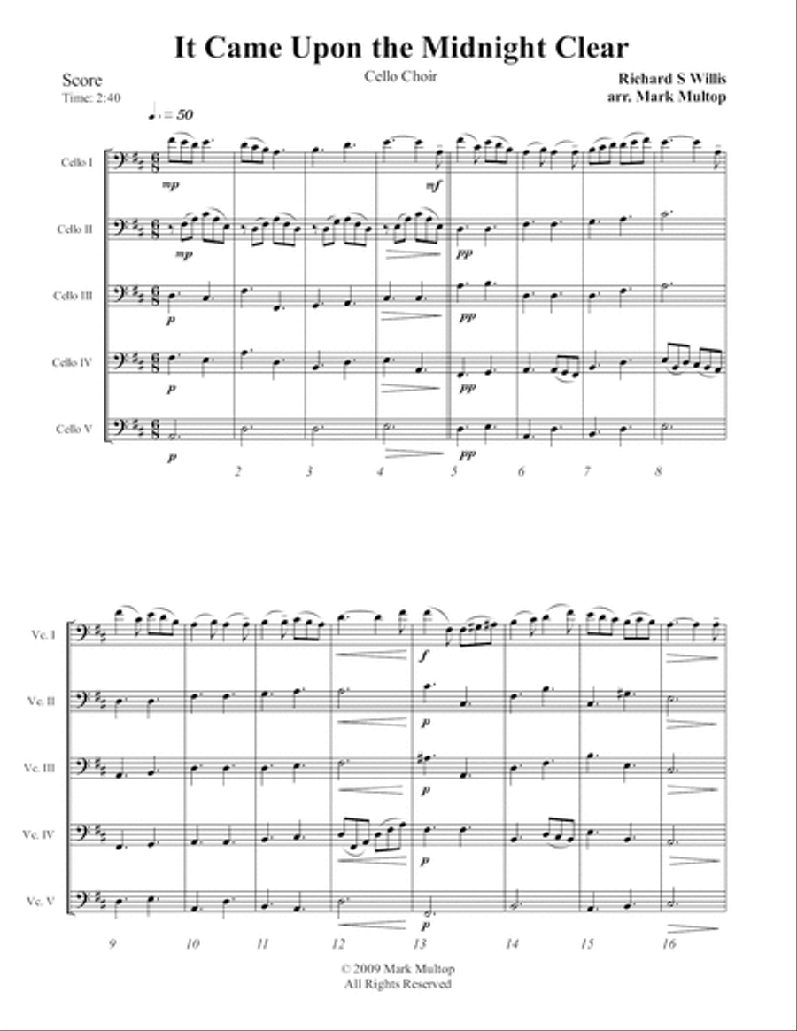 It Came Upon the Midnight Clear (Cello Choir) String Quintet scores gallery preview page 5