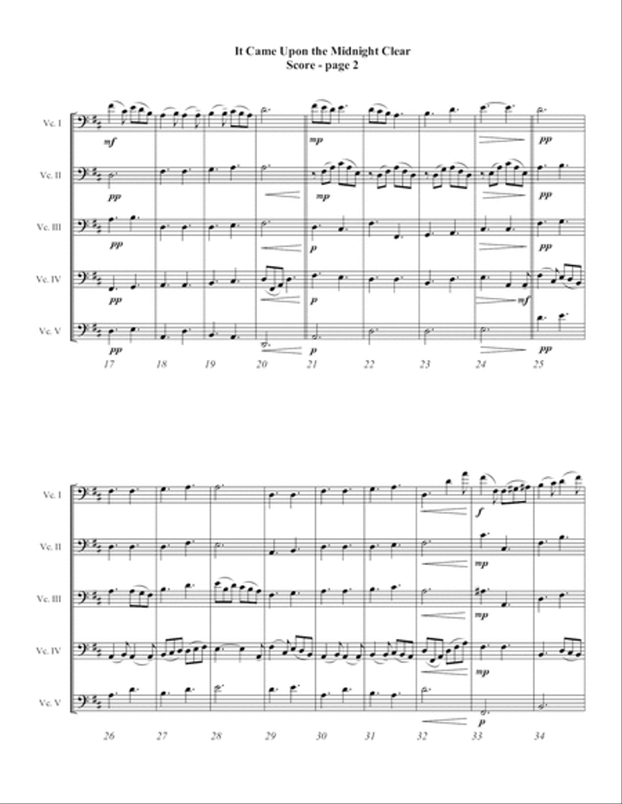 It Came Upon the Midnight Clear (Cello Choir) String Quintet scores gallery preview page 6