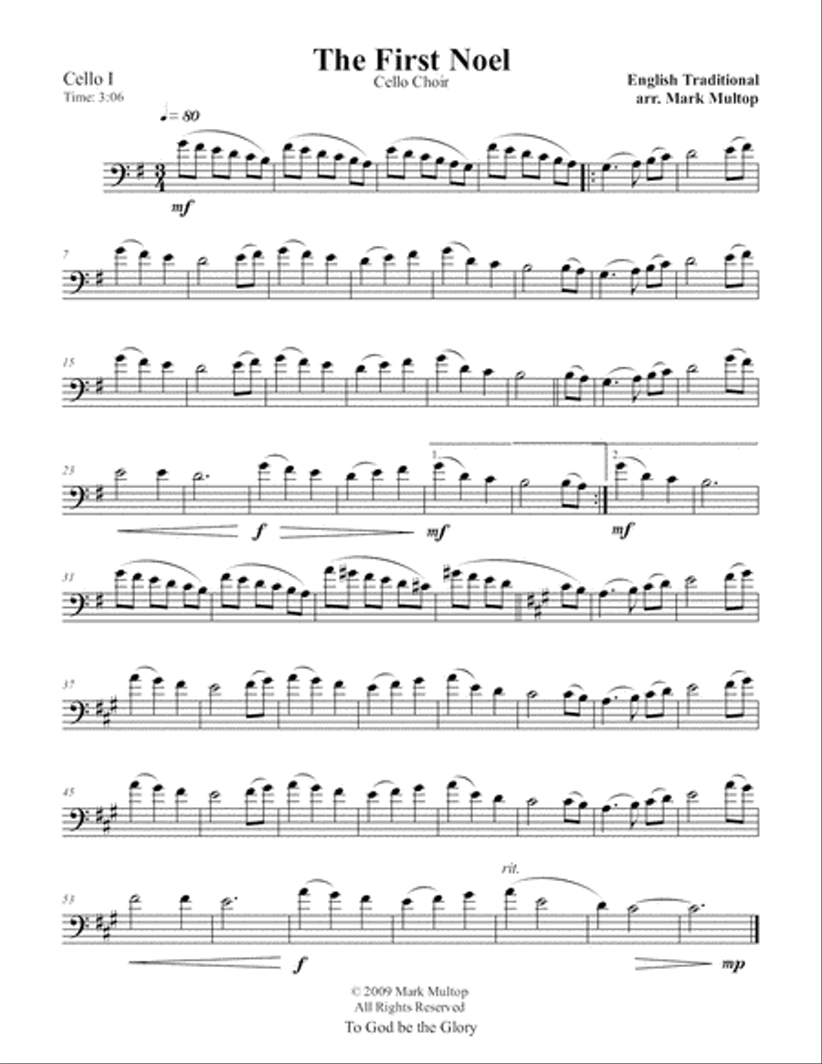 The First Noel (Cello Choir) String Quintet scores gallery preview page 3