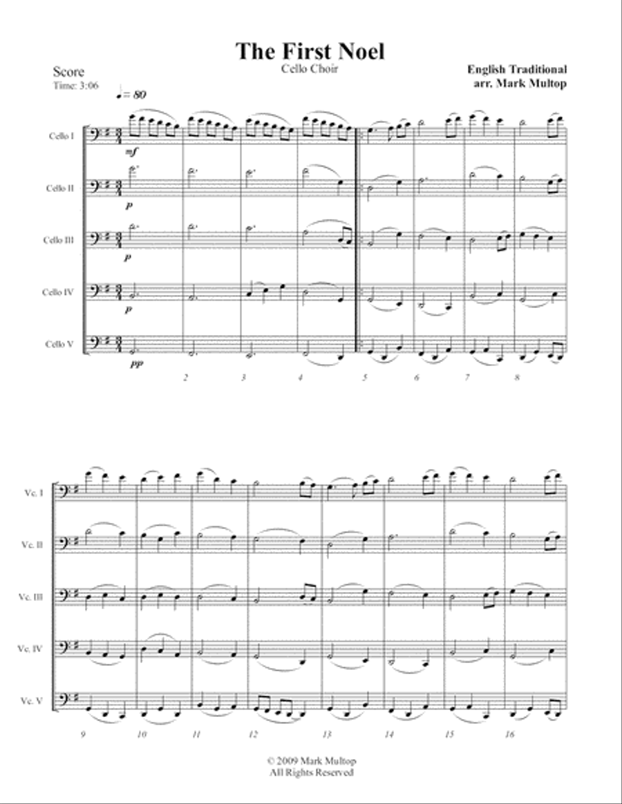 The First Noel (Cello Choir) String Quintet scores gallery preview page 5