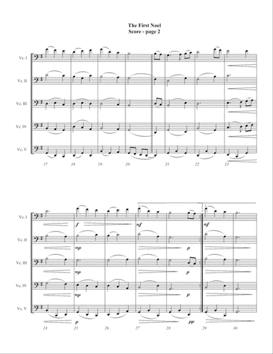 The First Noel (Cello Choir) String Quintet scores gallery preview page 6