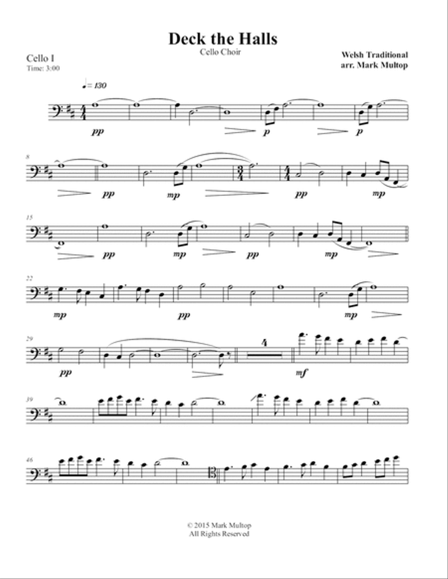 Deck the Halls (Cello Choir) String Quintet scores gallery preview page 3