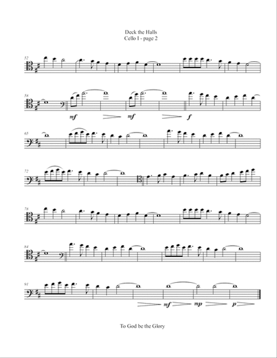Deck the Halls (Cello Choir) String Quintet scores gallery preview page 4
