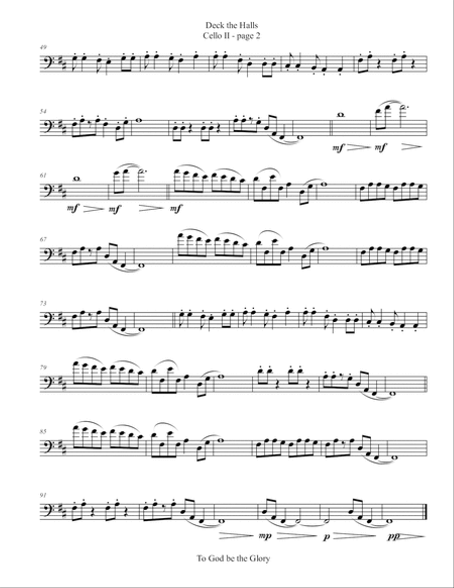 Deck the Halls (Cello Choir) String Quintet scores gallery preview page 6