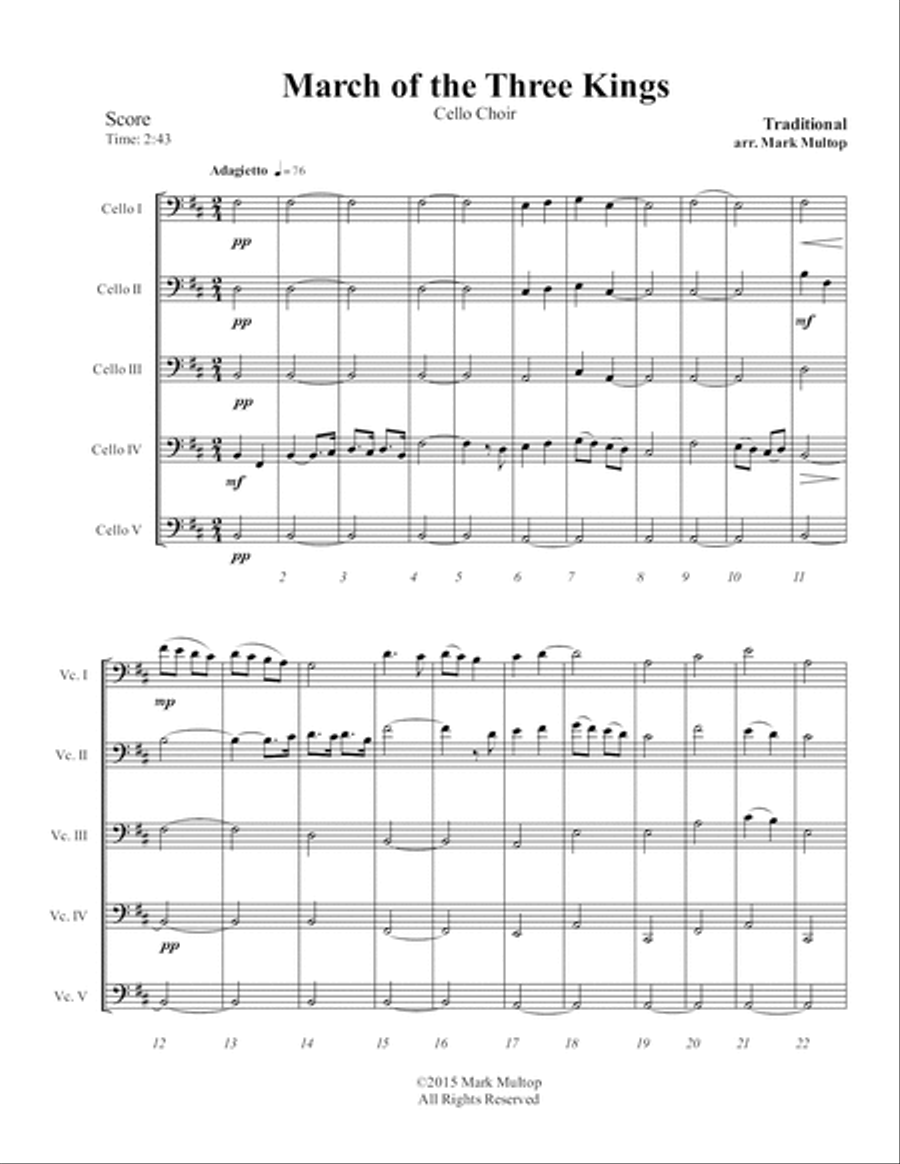 March of the Three Kings (Cello Choir) String Quintet scores gallery preview page 5