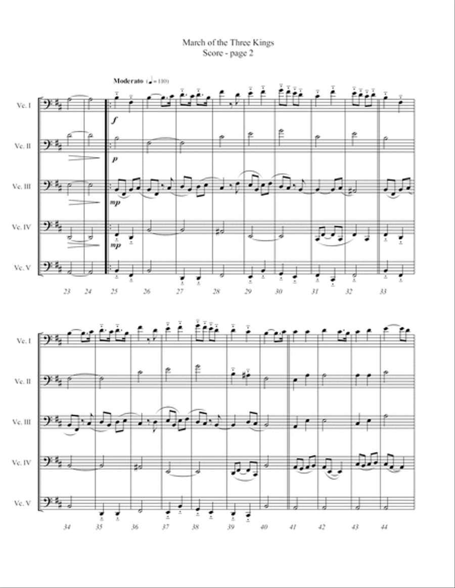 March of the Three Kings (Cello Choir) String Quintet scores gallery preview page 6