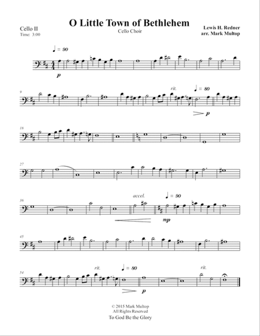 O Little Town of Bethlehem (Cello Choir) String Quintet scores gallery preview page 4