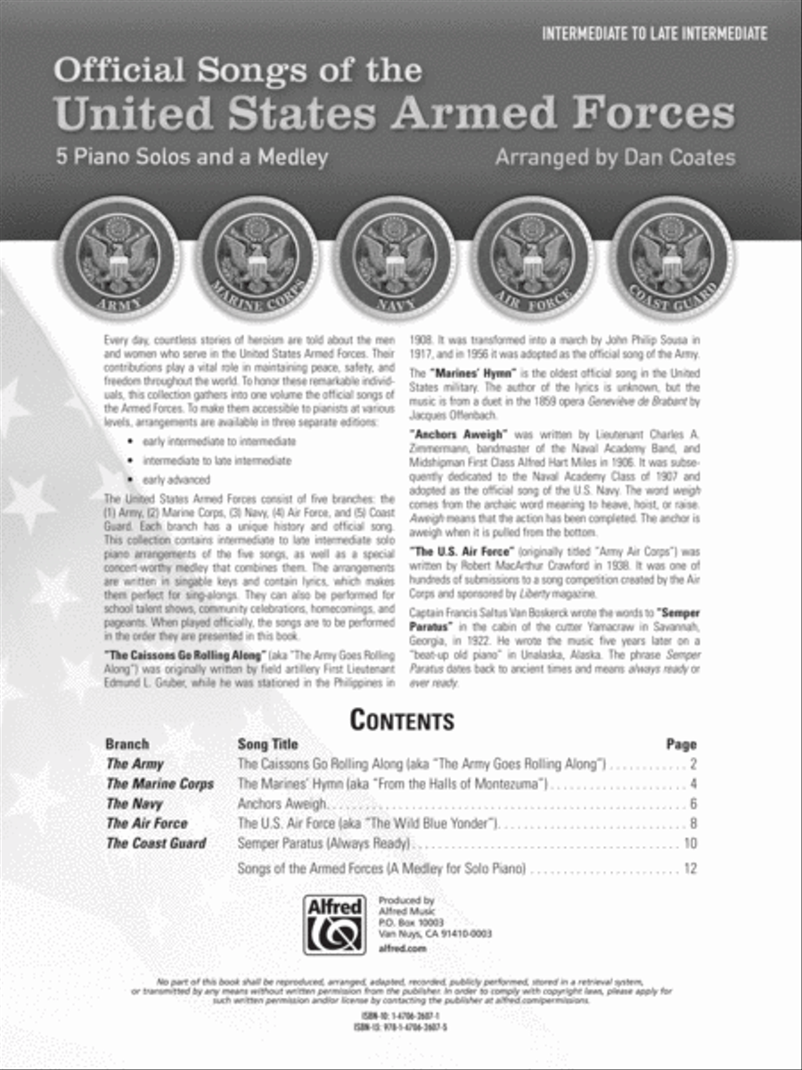 Official Songs of the United States Armed Forces Piano Solo scores gallery preview page 2