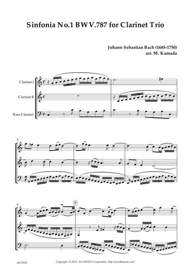 Sinfonia No.1 BWV.787 for Clarinet Trio