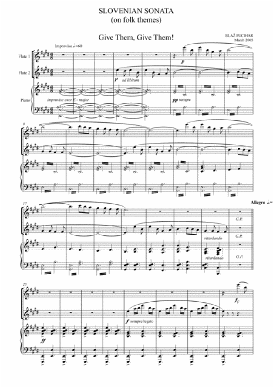 Slovenian Sonata - for 2 flutes and piano Flute Solo scores gallery preview page 1