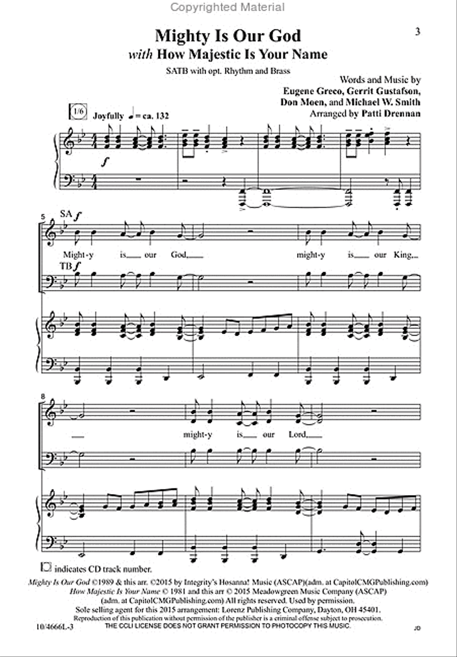 Mighty Is Our God with How Majestic Is Your Name 4-Part scores gallery preview page 4