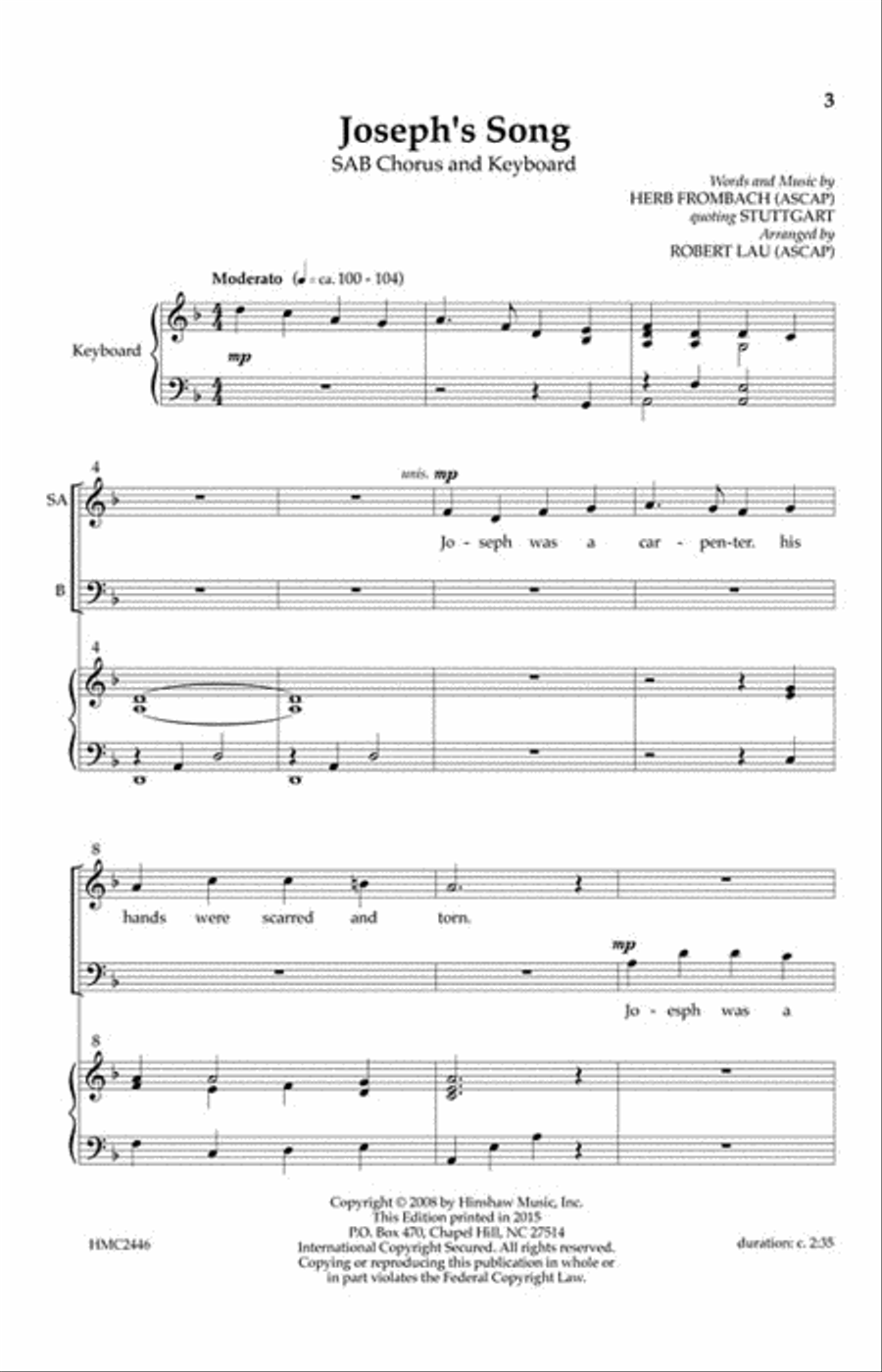 Joseph's Song Joseph's Song 3-Part scores gallery preview page 2