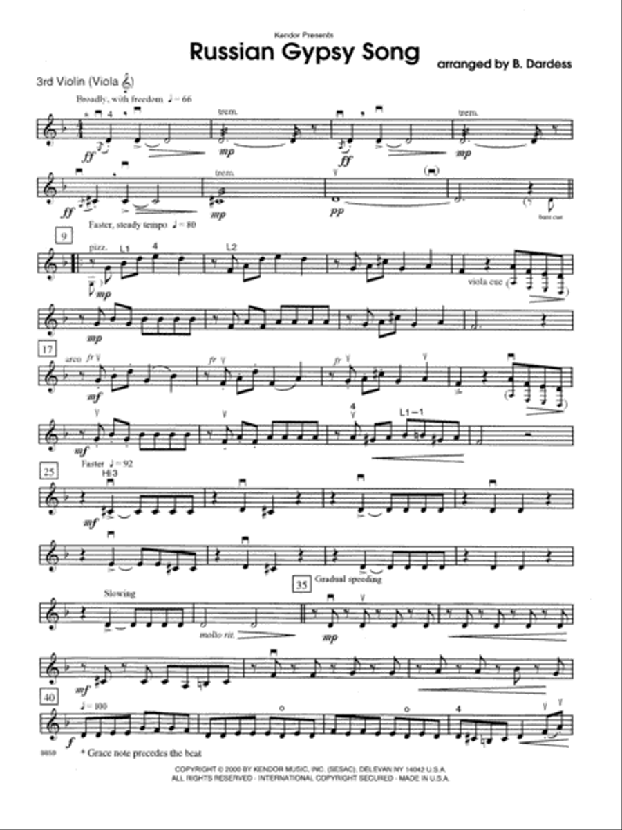 Russian Gypsy Song - Violin 3 (Viola T.C.) Orchestra scores gallery preview page 1