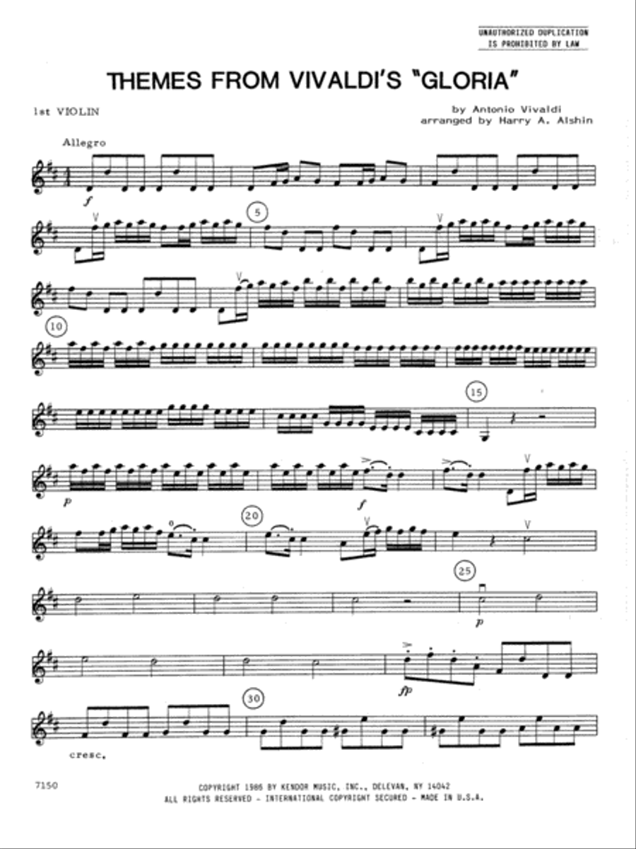 Themes From Vivaldi's Gloria - 1st Violin Orchestra scores gallery preview page 1