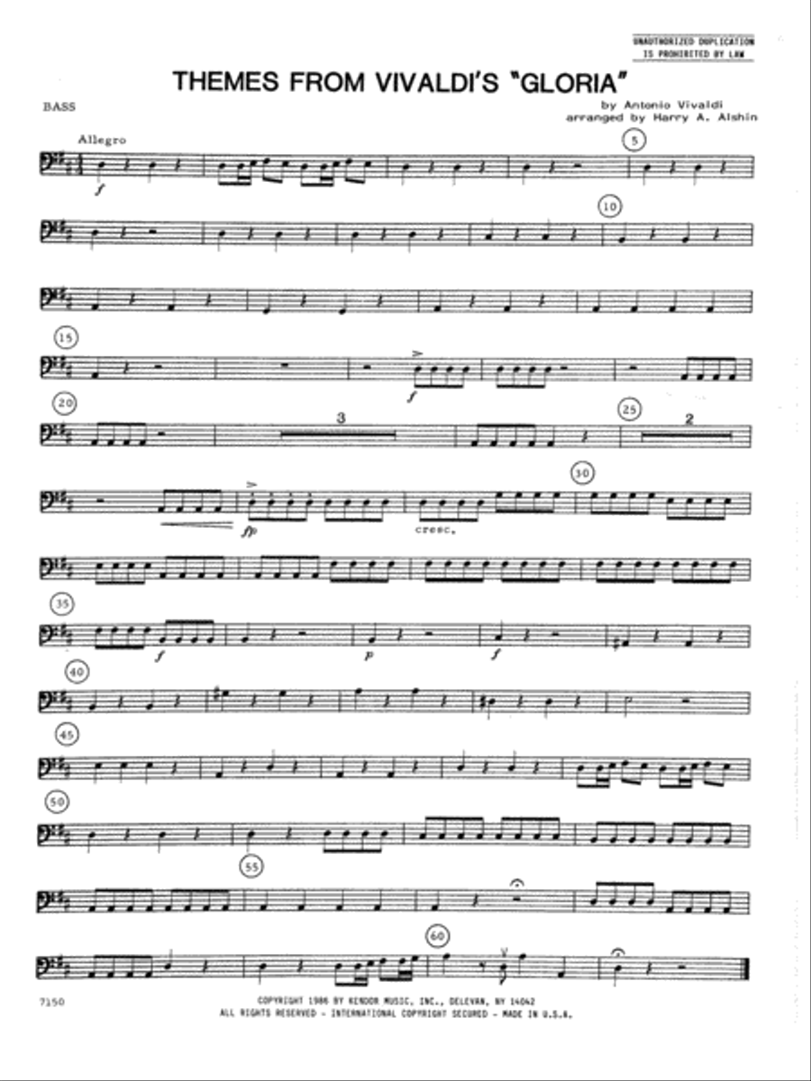 Themes From Vivaldi's Gloria - Bass Orchestra scores gallery preview page 1