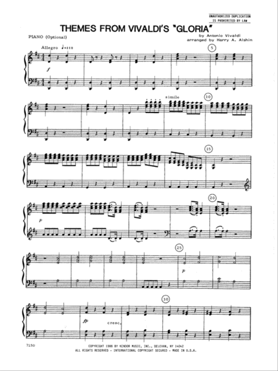 Themes From Vivaldi's Gloria - Piano Accompaniment Piano scores gallery preview page 1