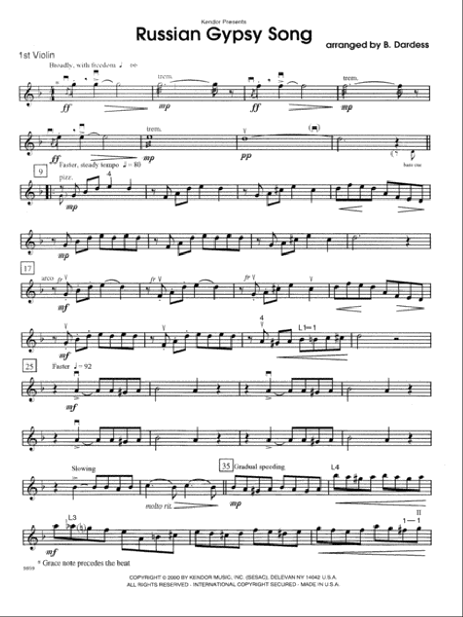 Russian Gypsy Song - 1st Violin Orchestra scores gallery preview page 1