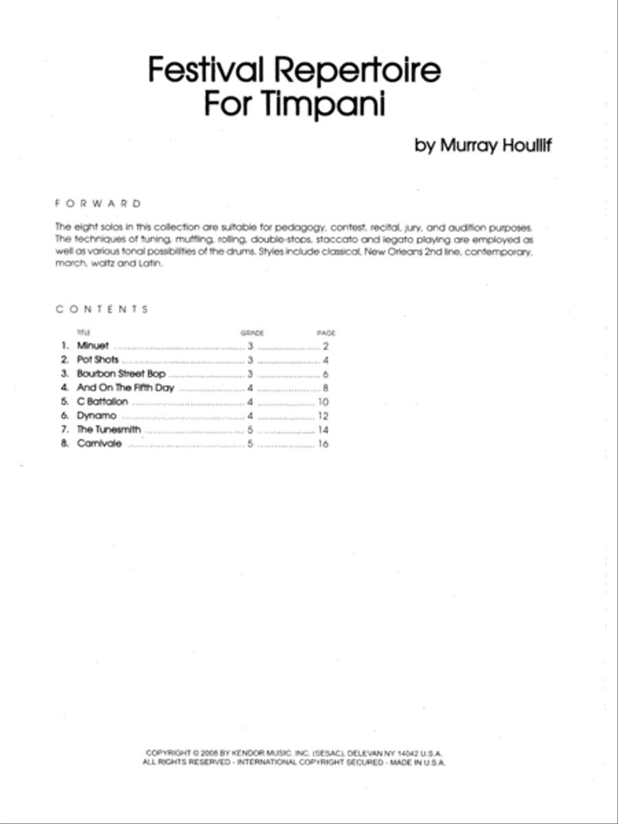Festival Repertoire For Timpani Percussion scores gallery preview page 1