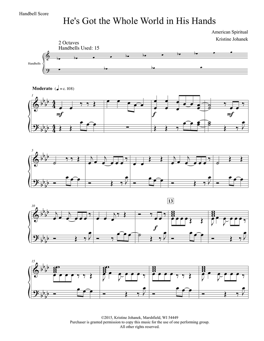 He's Got the Whole World in His Hands (2 Octaves. Reproducible) 2-Octaves scores gallery preview page 2