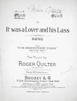 I Was A Lover And His Lass. Song