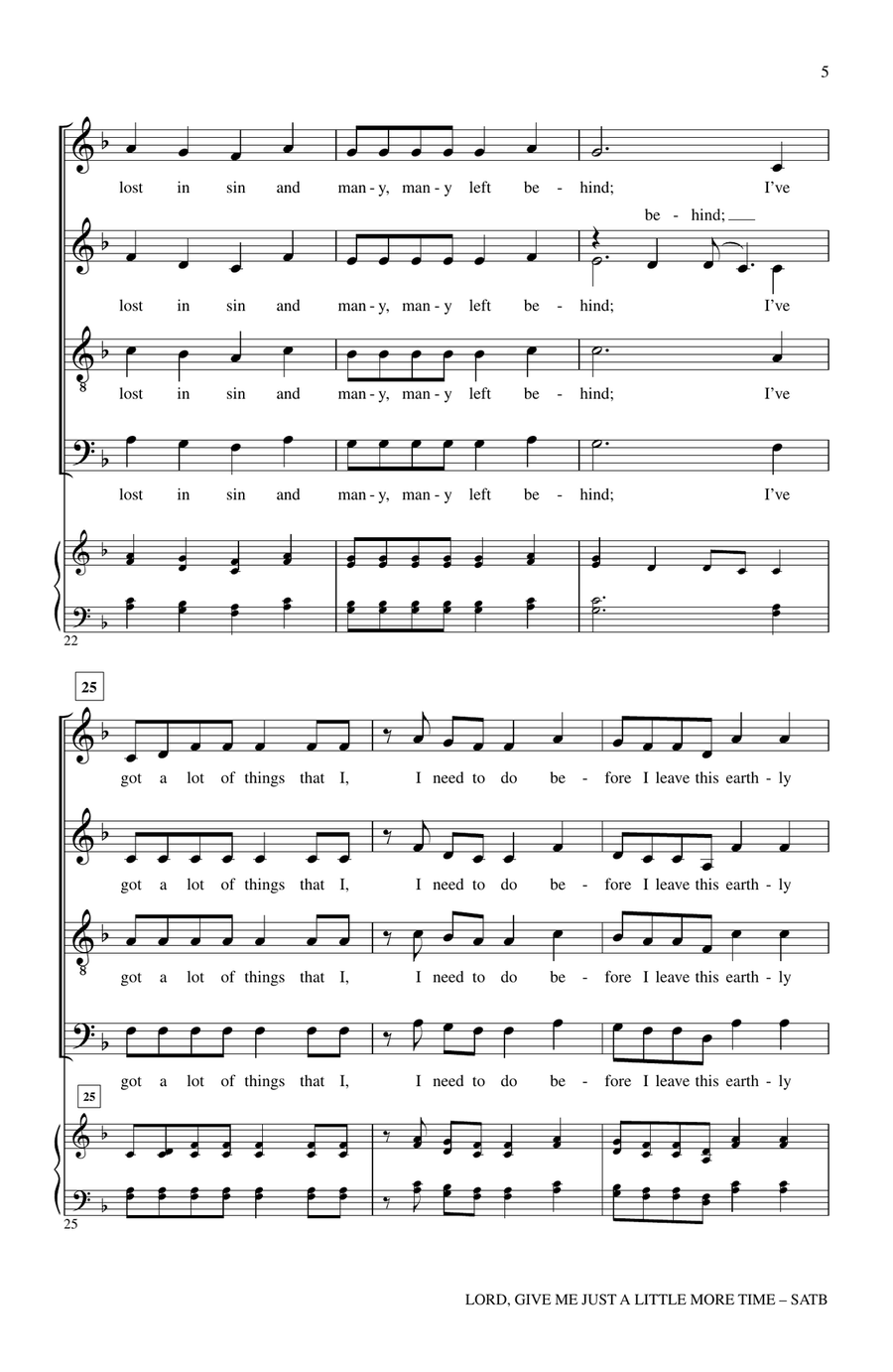 Lord, Give Me Just A Little More Time 4-Part scores gallery preview page 4