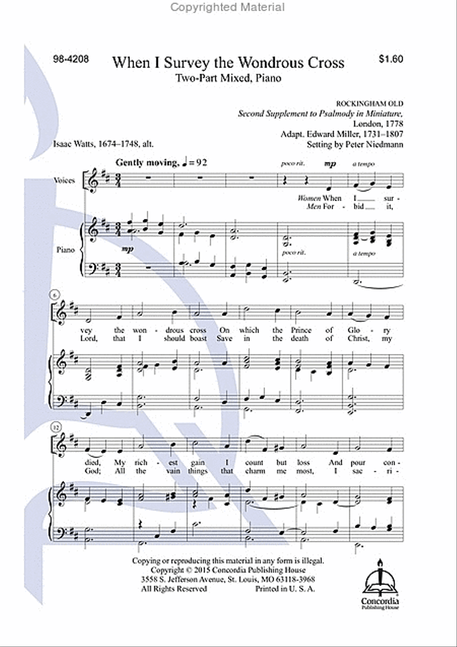 When I Survey the Wondrous Cross (Niedmann) 2-Part scores gallery preview page 2