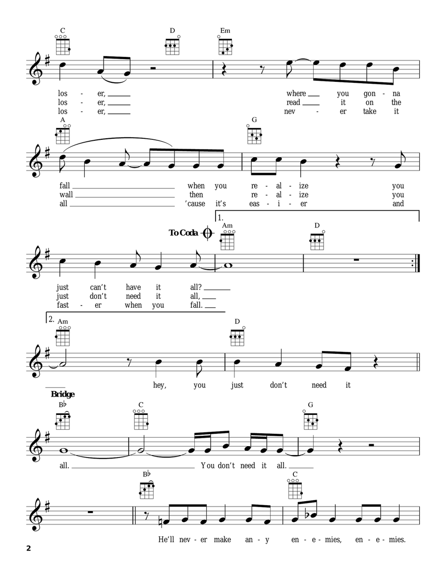 Beautiful Loser Beautiful Loser Ukulele scores gallery preview page 2