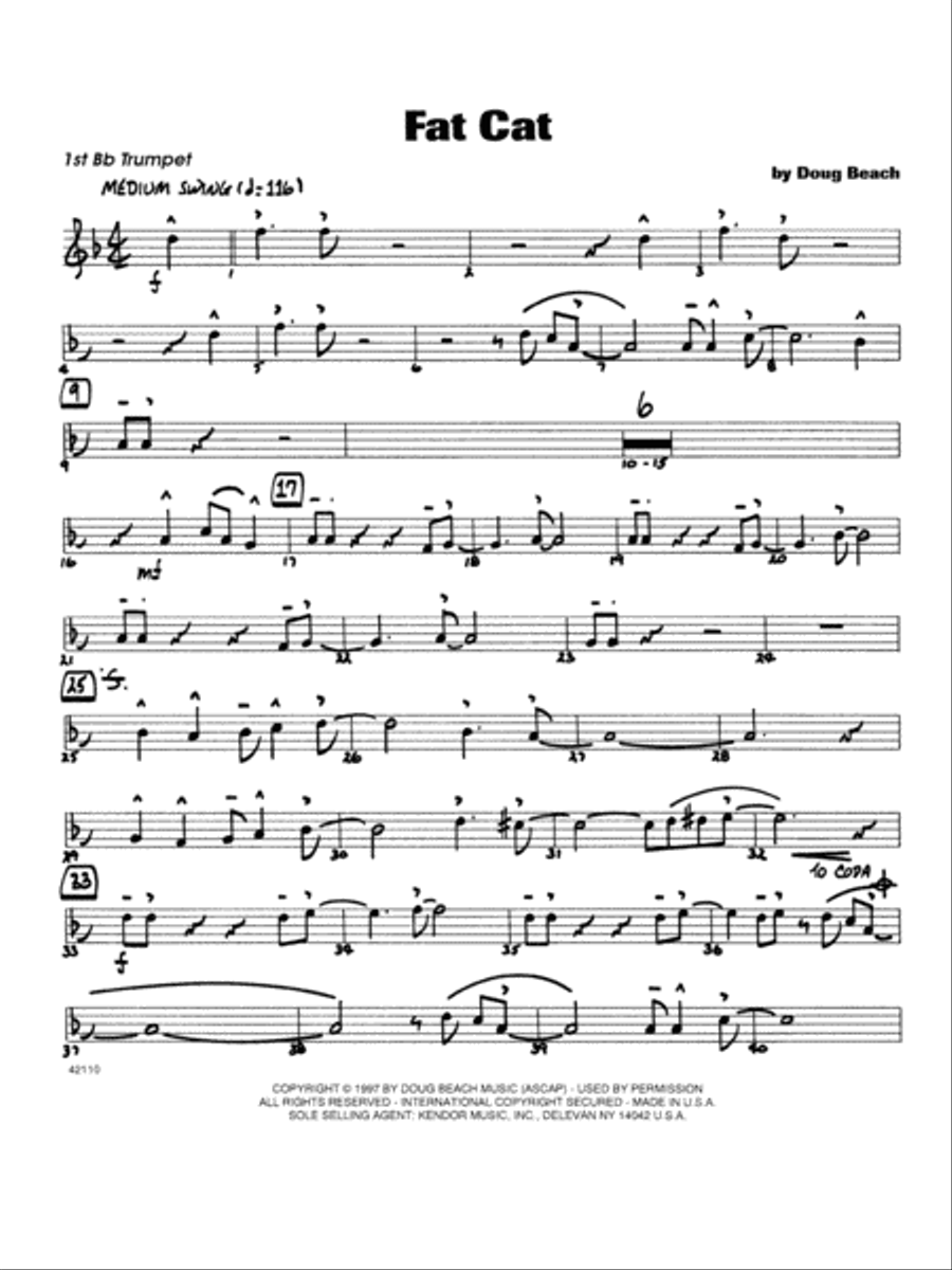 Fat Cat - Trumpet 1 Trumpet scores gallery preview page 1