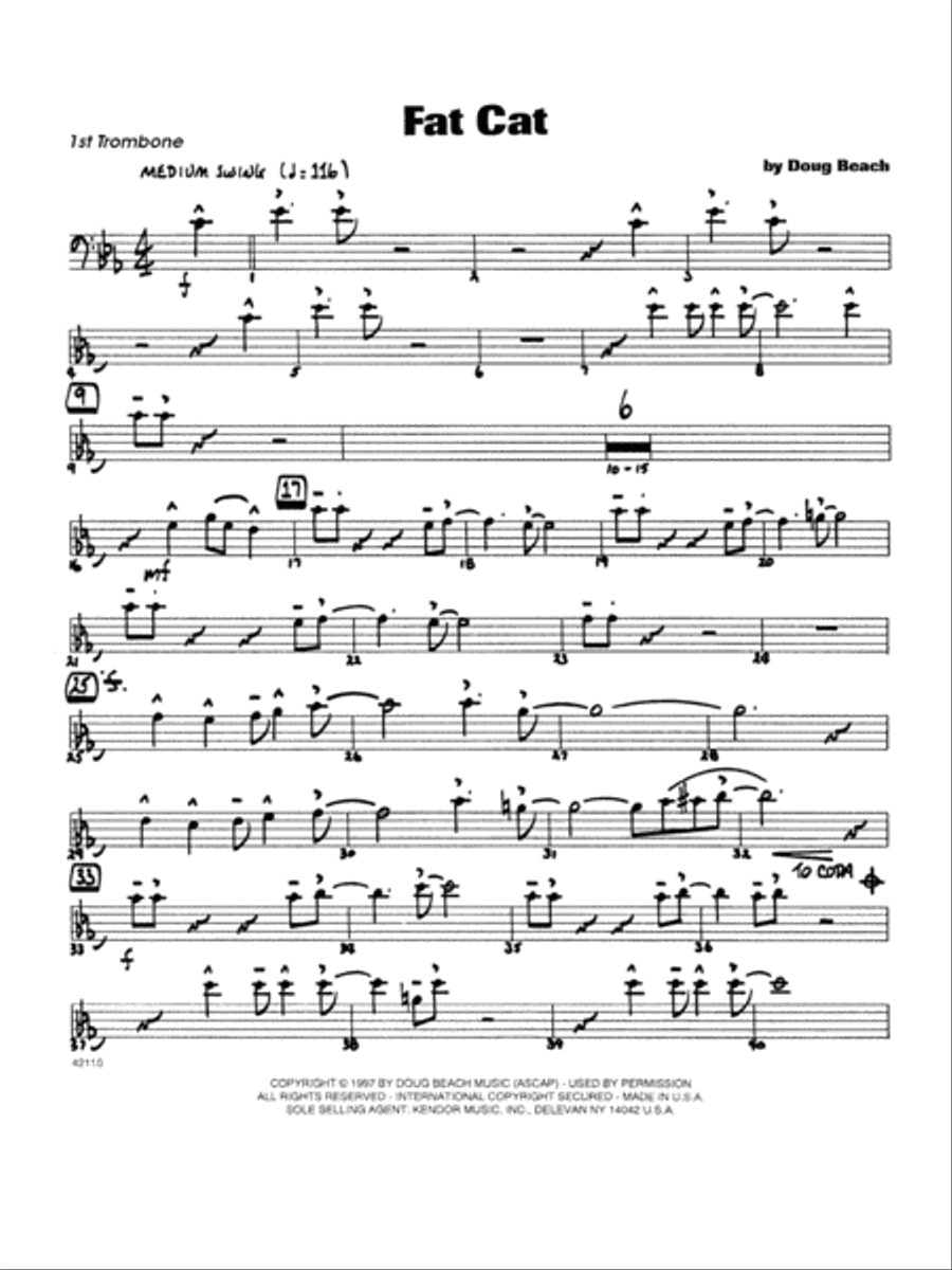 Fat Cat - Trombone 1 Trombone scores gallery preview page 1