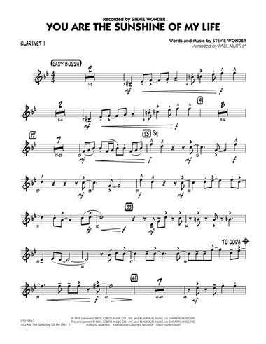 You Are the Sunshine of My Life - Bb Clarinet 1