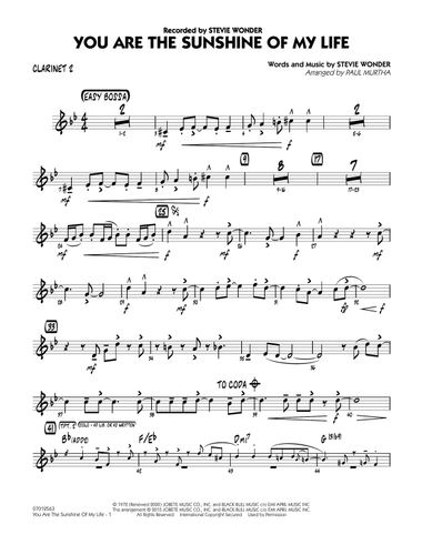 You Are the Sunshine of My Life - Bb Clarinet 2
