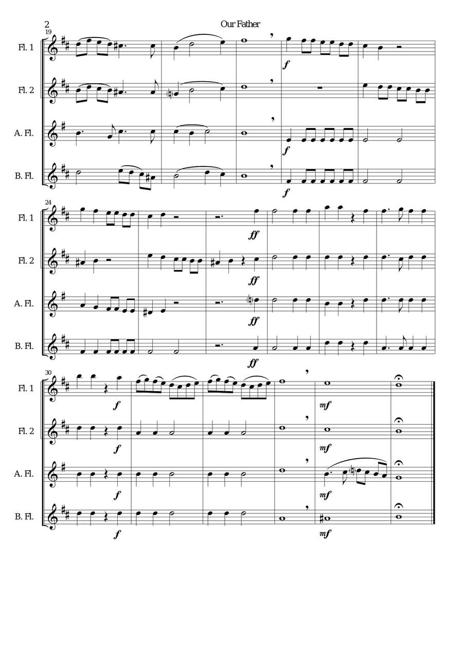 Our Father for flute quartet Flute Quartet scores gallery preview page 2