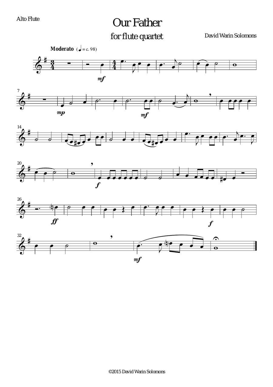 Our Father for flute quartet Flute Quartet scores gallery preview page 3