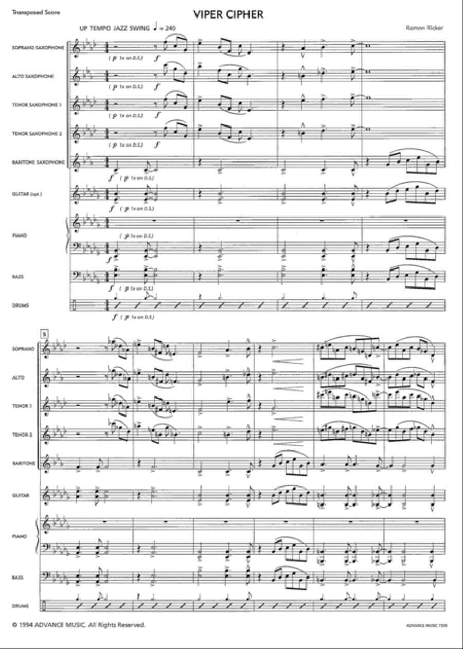 Saxology -- Viper Cipher Saxology -- Viper Cipher Saxophone Quintet scores gallery preview page 2