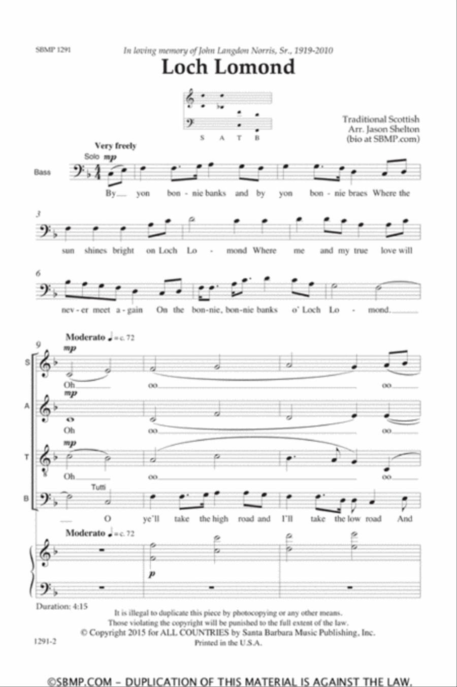 Loch Lomond - SATB Octavo 4-Part scores gallery preview page 2