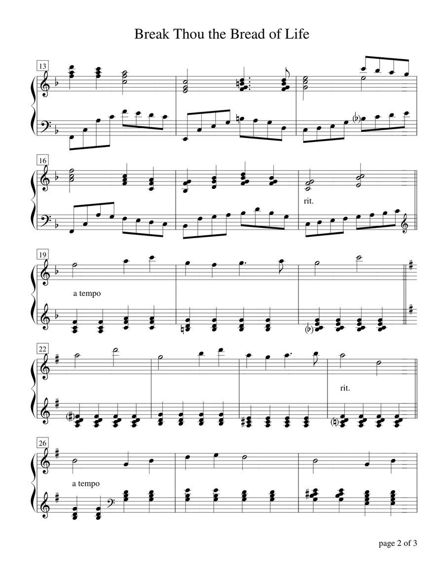 Break Thou the Bread of Life Piano Solo scores gallery preview page 2