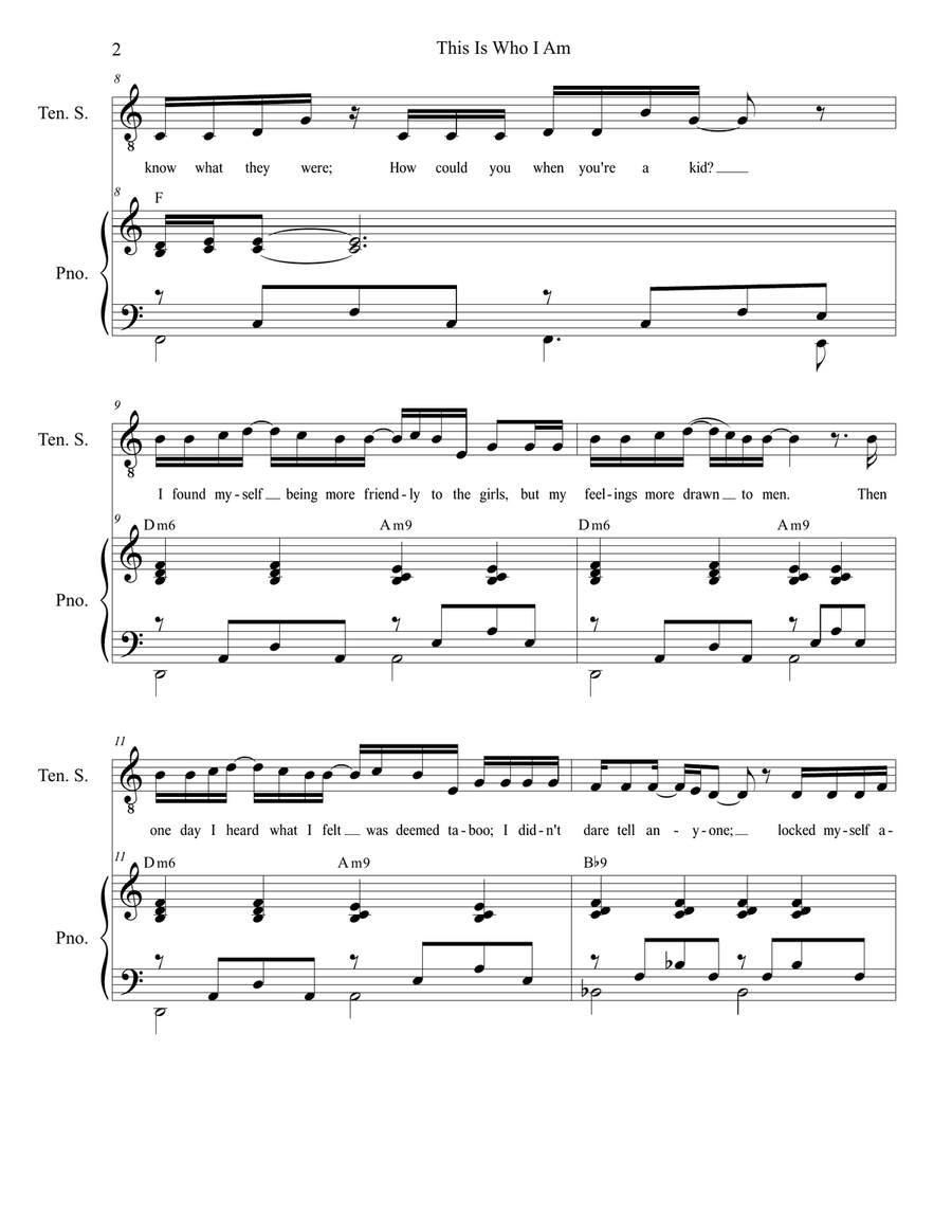 This Is Who I Am (Tenor solo and TTB) TTBB scores gallery preview page 2
