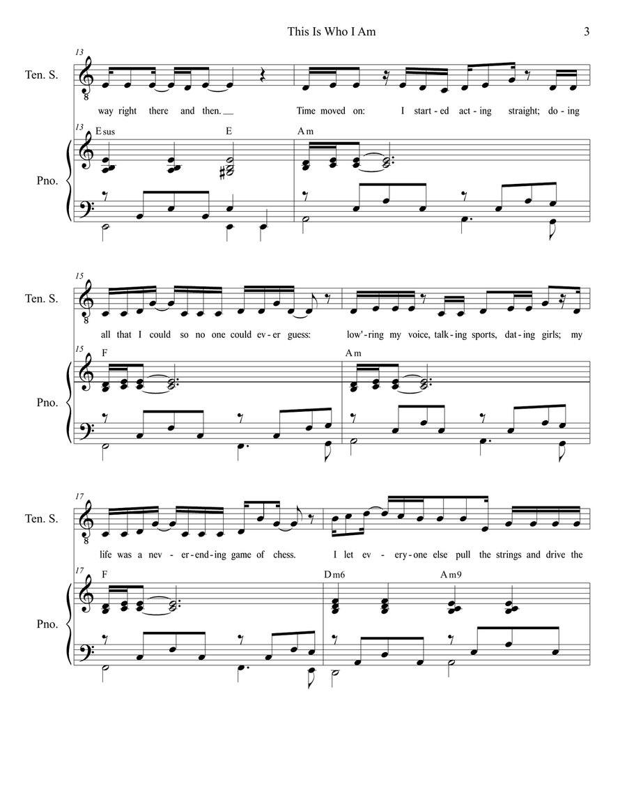 This Is Who I Am (Tenor solo and TTB) TTBB scores gallery preview page 3